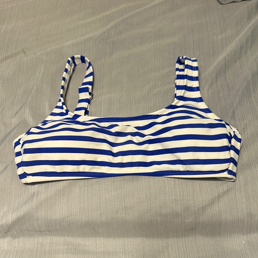 Blue and White Striped Bikini Top